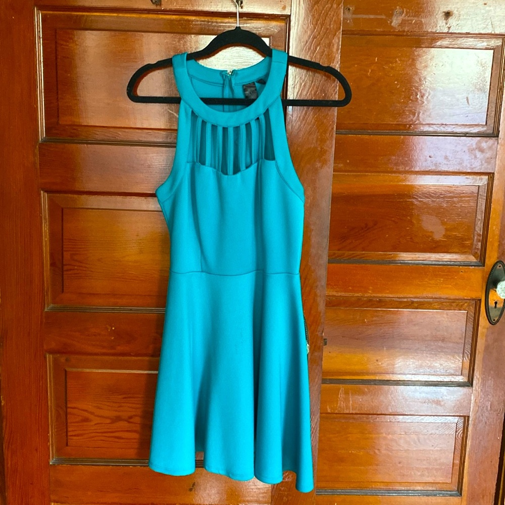 Turquoise Cut Out dress with Fit and Flare style